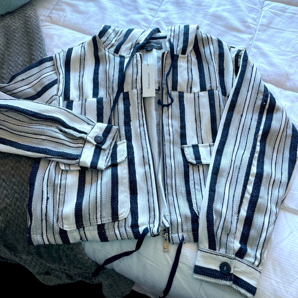 Francesca’s Delah Striped Hooded Jacket - NWT